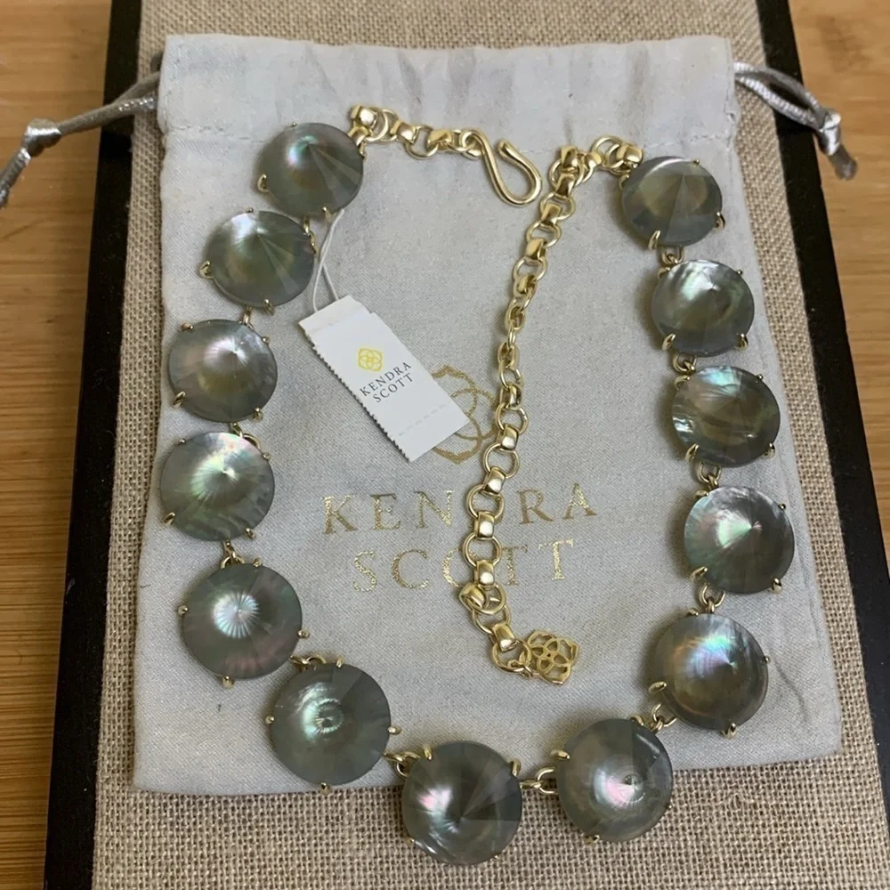 Kendra Scott NWT Jolie Gray Illusion 14K Gold-Plated Statement Necklace +Pouch